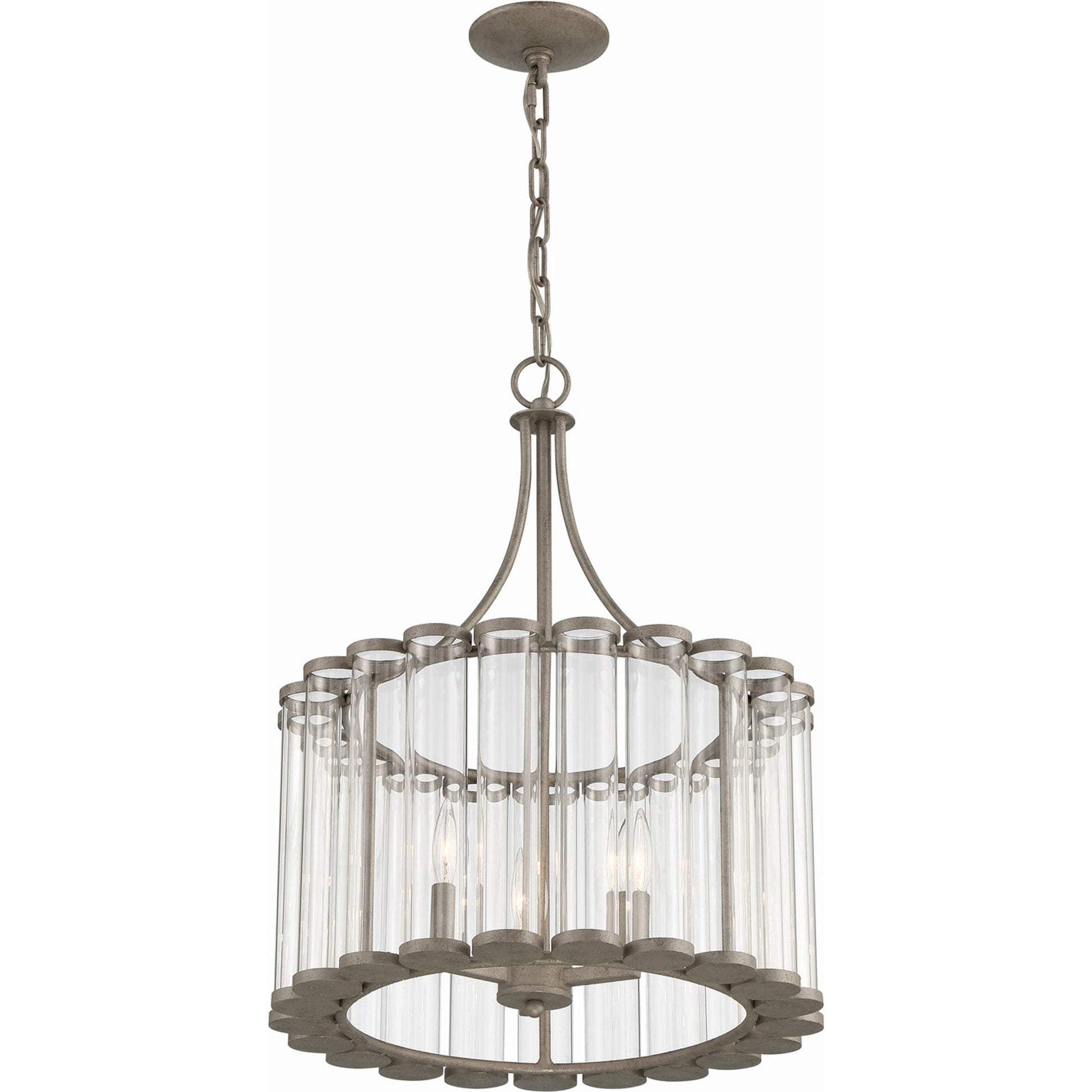 Bridgewater Chandelier by Lumanity in light sand mercury. Made from iron, glass in a traditional style.