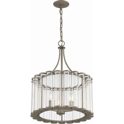 Bridgewater Chandelier by Lumanity in light sand mercury. Made from iron, glass in a traditional style.