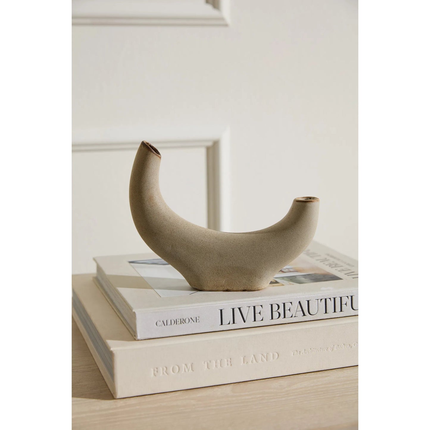 002 SI-2539453 | Lifestyle | Cambered Budvase 4 (Set of 4) by Accent Decor in tan. Made from ceramic in a unique style.
