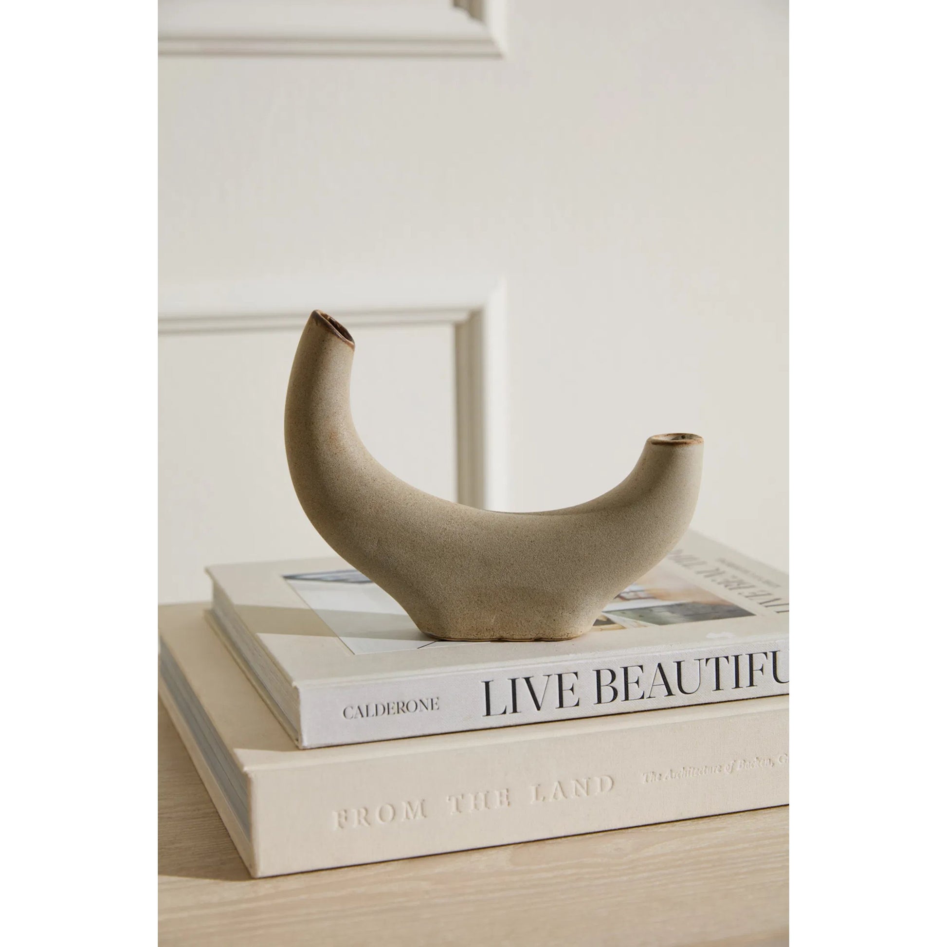 Cambered Budvase 4 (Set of 4) by Accent Decor in tan. Made from ceramic in a unique style.