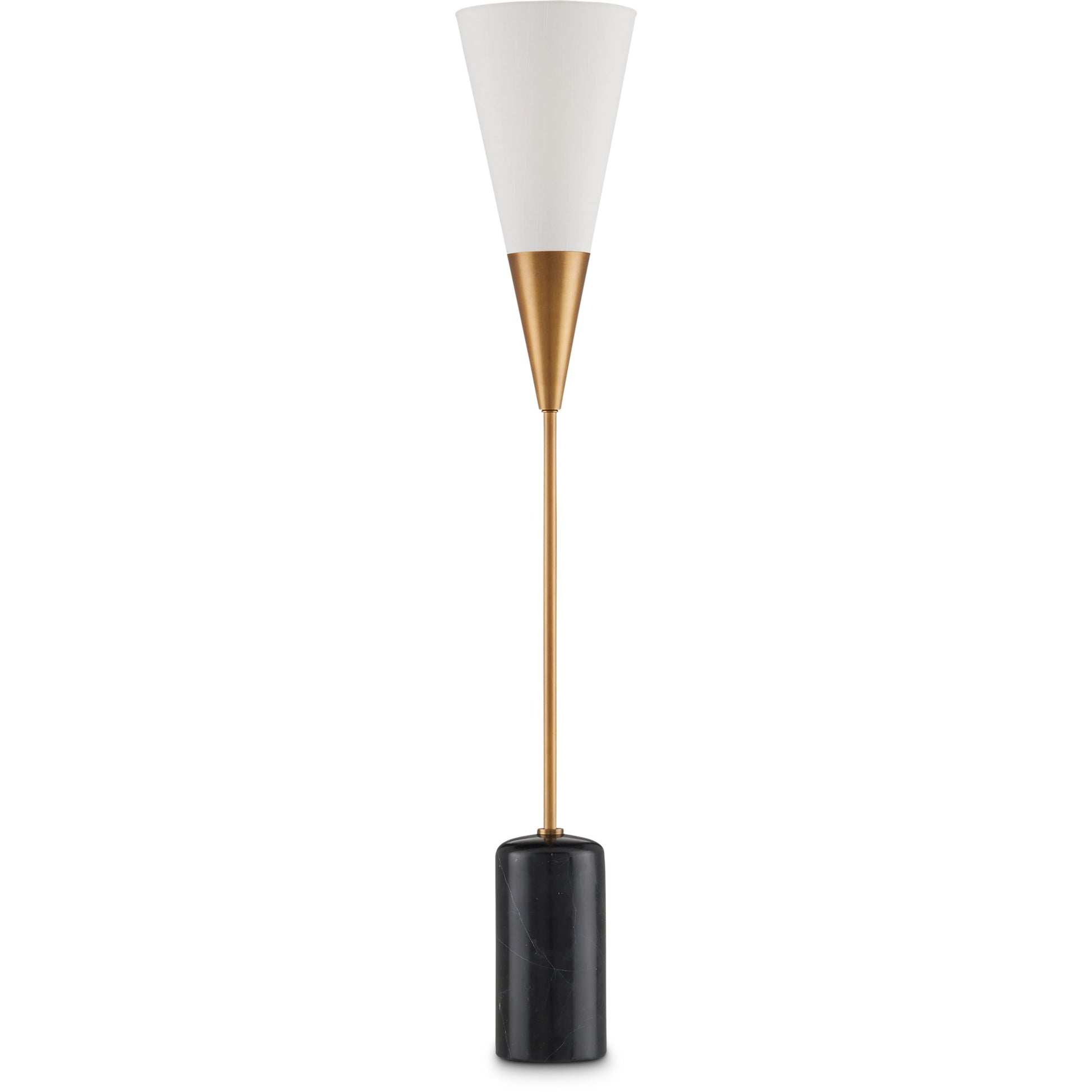 Martini Torchiere Table Lamp by Currey and Company in brushed brass, black. Made from metal, marble in a modern style.