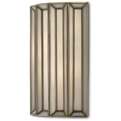 Daze Wall Sconce by Currey and Company in antique brass, white. Made from iron, milk glass in a transitional style.