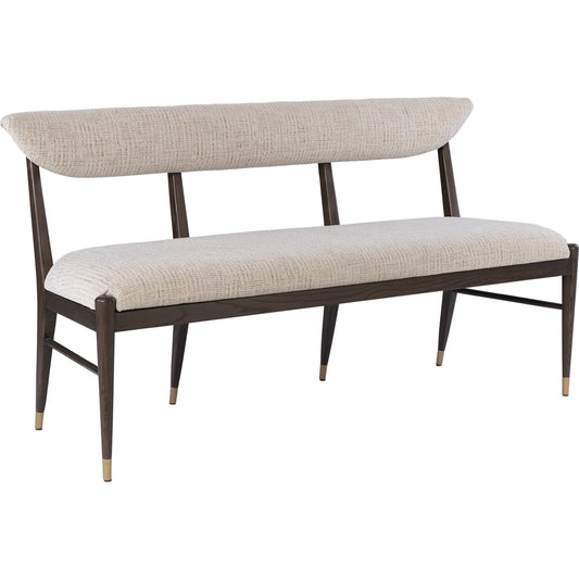Arlan Bench by Currey and Company in coffee brown, antique brass. Made from ash wood, brass in a modern style.