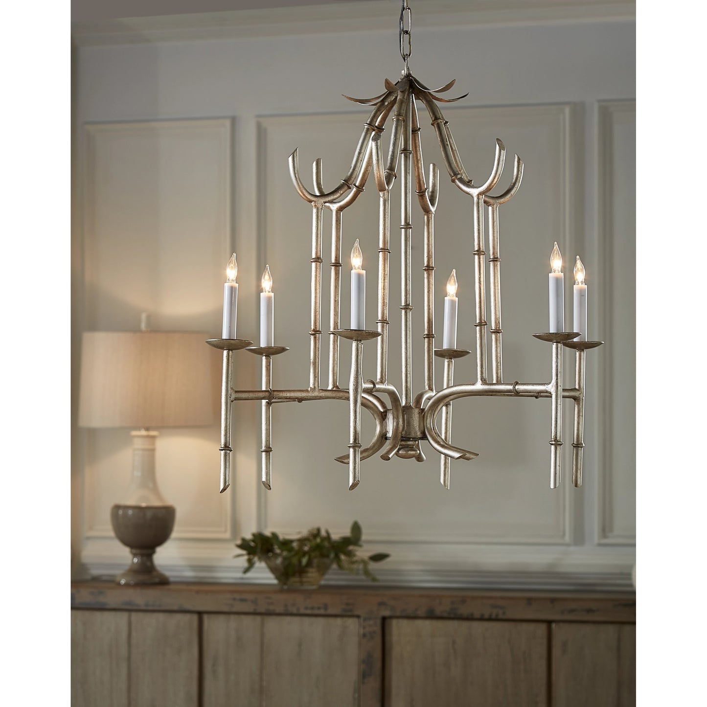 006 SR-384778 | Lifestyle | Bamboo Chandelier by Wildwood in antique silver patina. Made from other: metal in a transitional style.