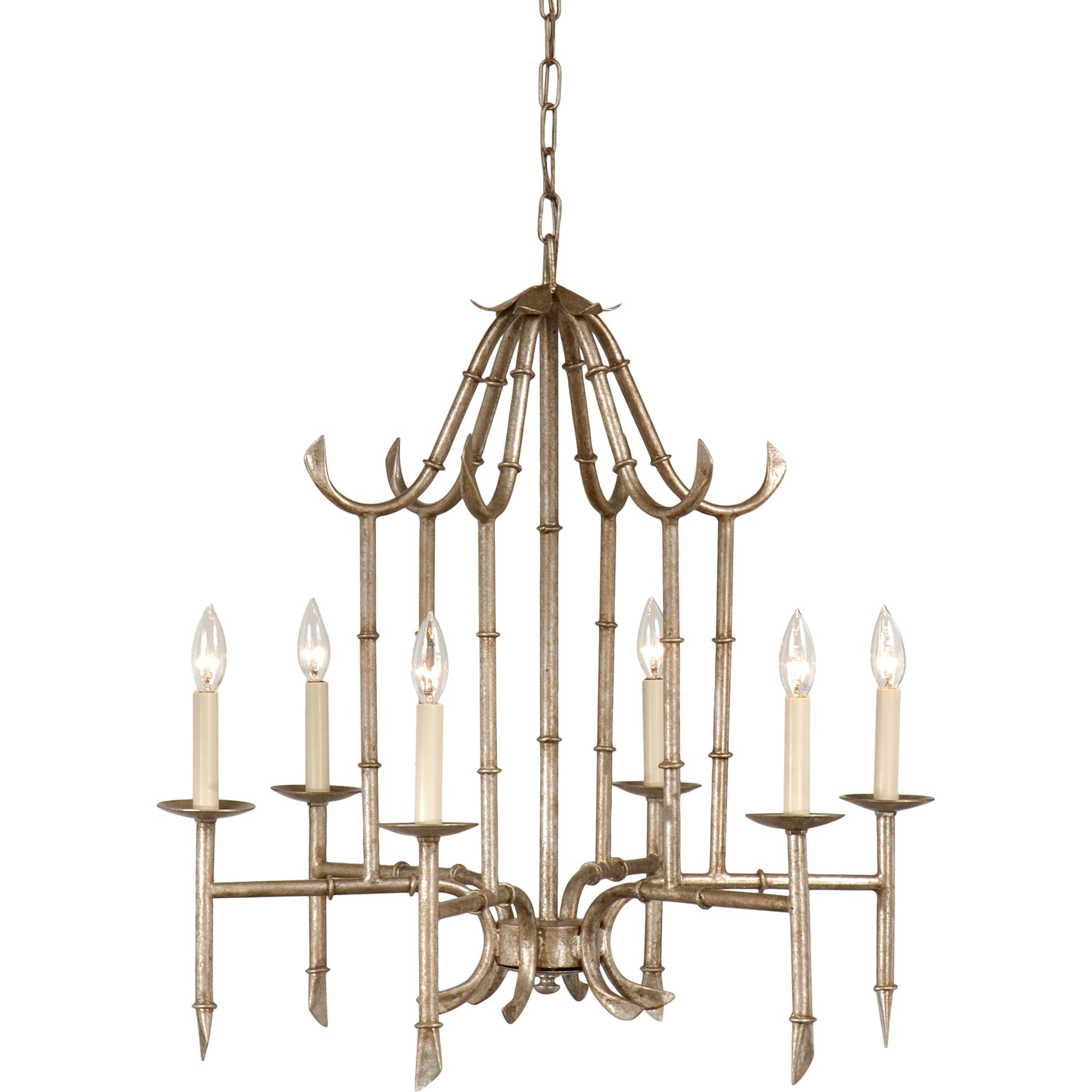 Bamboo Chandelier by Wildwood in antique silver patina. Made from other: metal in a transitional style.