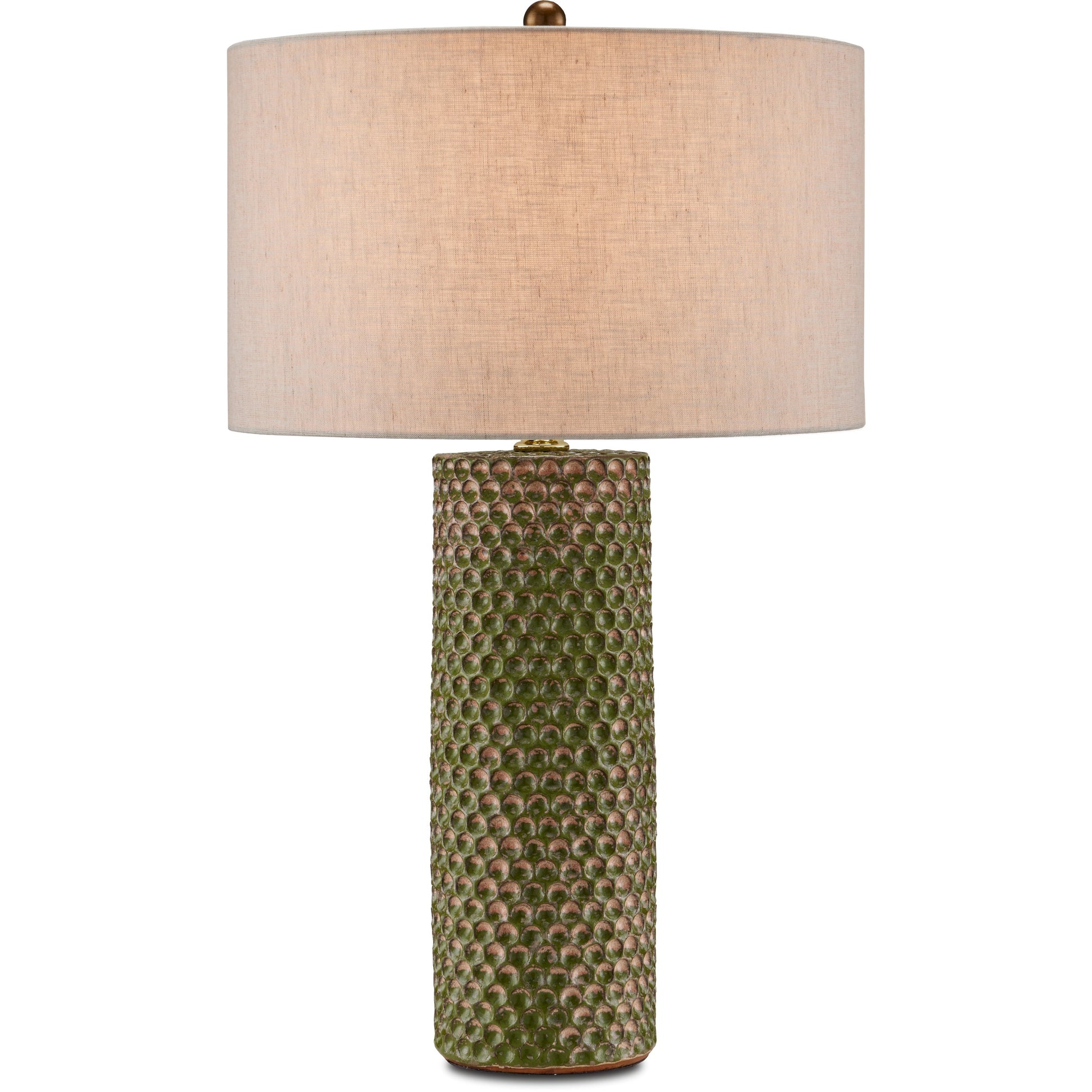 Polka Dot Table Lamp by Currey and Company in reactive blue, polished brass. Made from ceramic in a modern style.