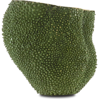 Jackfruit Vase by Currey and Company in green, gold. Made from bronze in a coastal style.