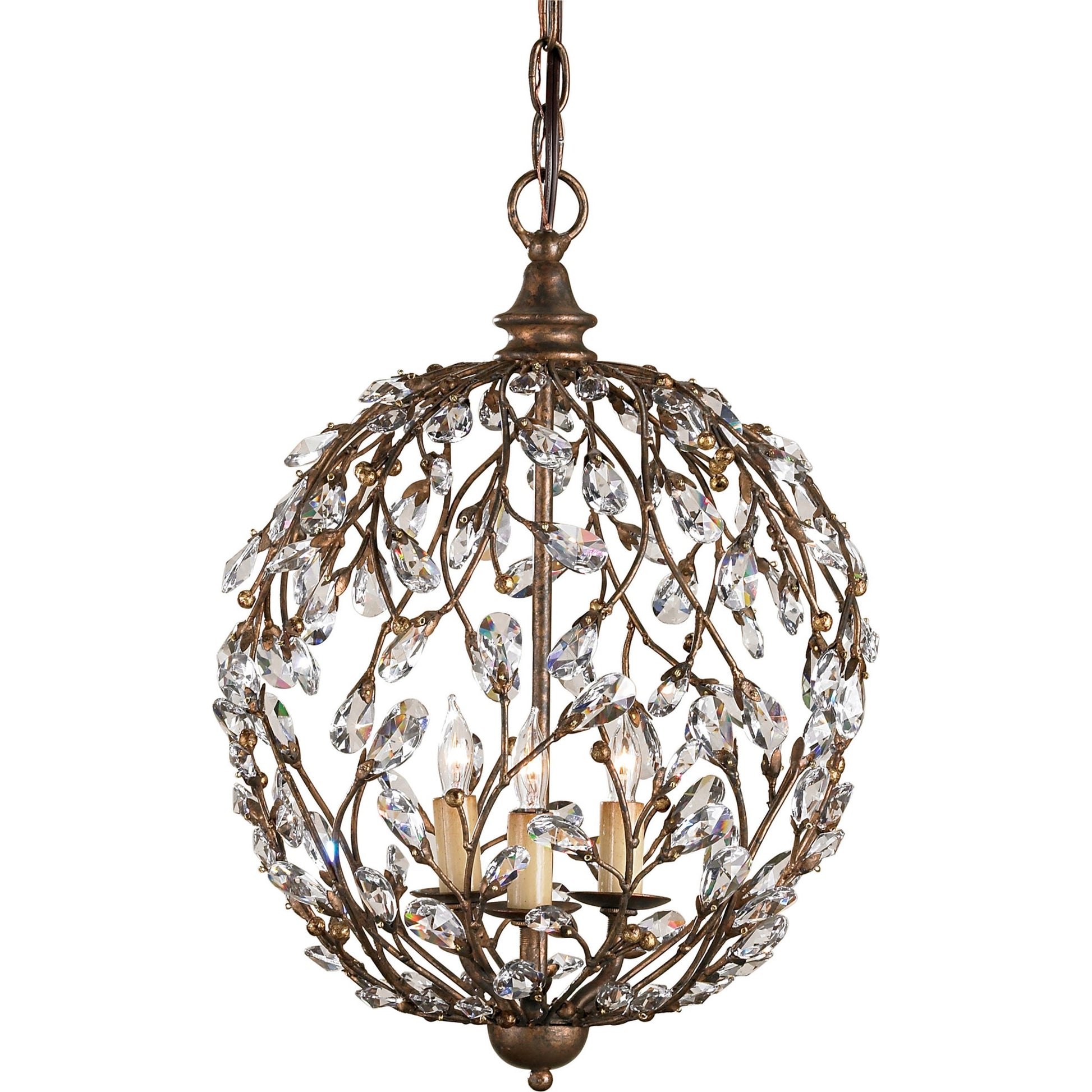 Crystal Bud Sphere Chandelier by Currey and Company. Made from wrought iron, crystal in a traditional style.