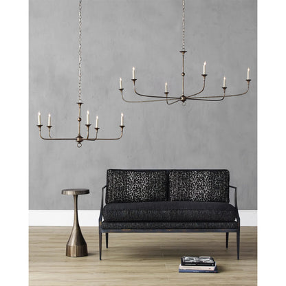 Nottaway Chandelier by Currey and Company. Made from wrought iron in a modern style.