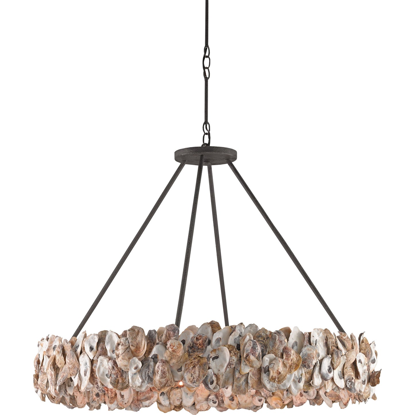 002 S-223890 | Additional Silo | Oyster Circle Chandelier by Currey and Company in textured bronze, natural. Made from wrought iron, oyster shell in a coastal style.