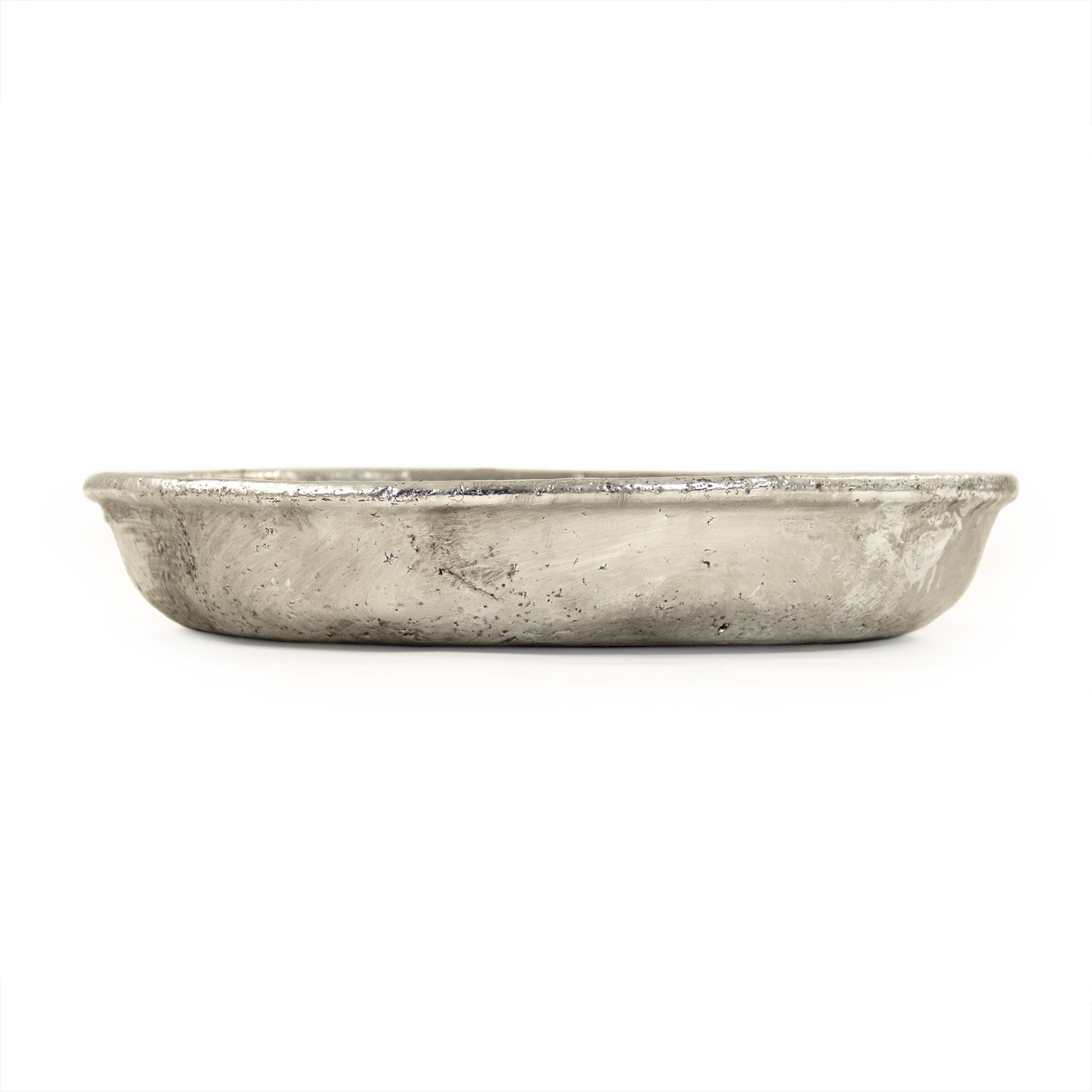 Distressed Metallic Plate by Zentique in distressed metallic silver and stoneware. Made from stoneware in a transitional style.