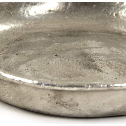 Distressed Metallic Plate by Zentique in distressed metallic silver and stoneware. Made from stoneware in a transitional style.