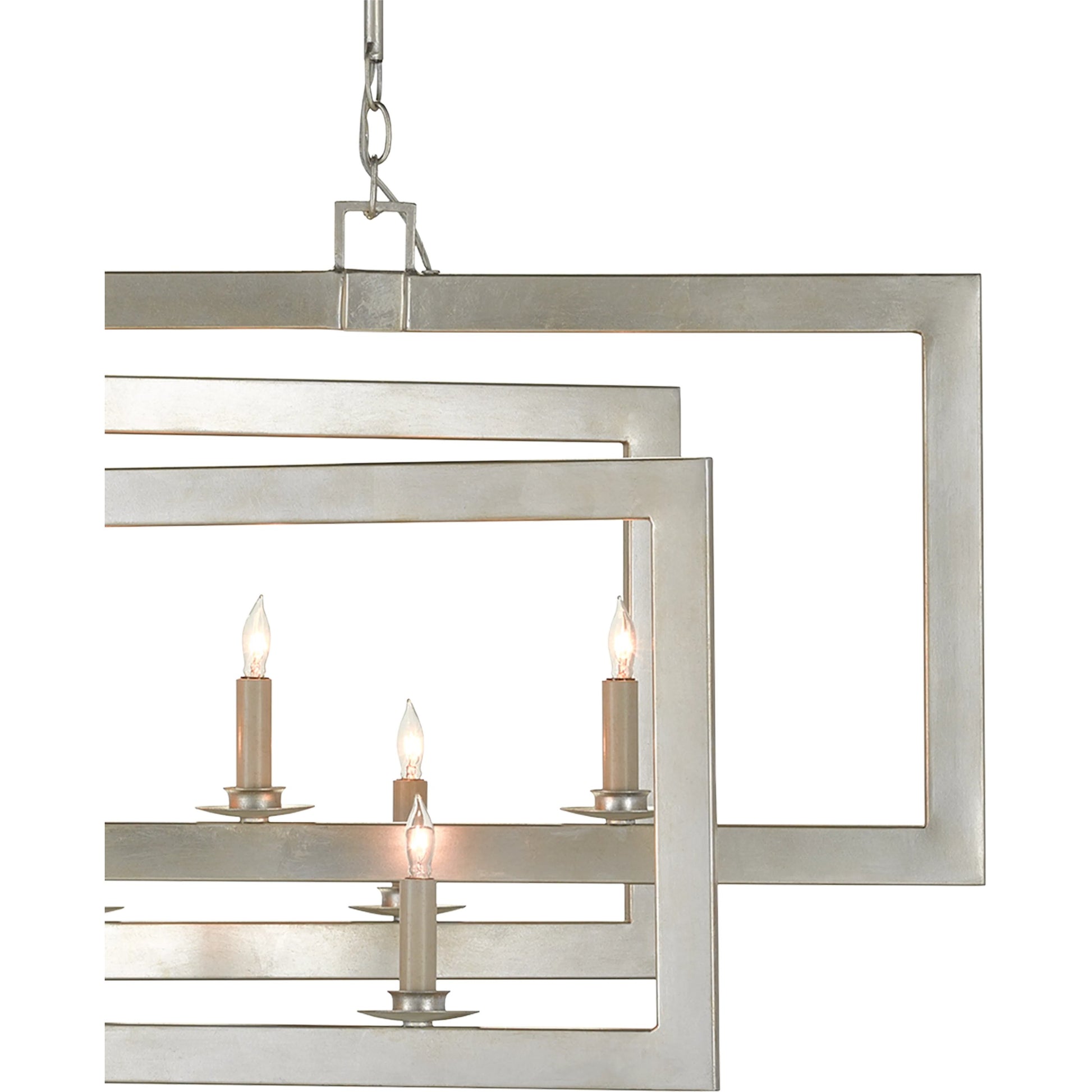 Middleton Rectangular Chandelier by Currey and Company. Made from wrought iron in a modern style.