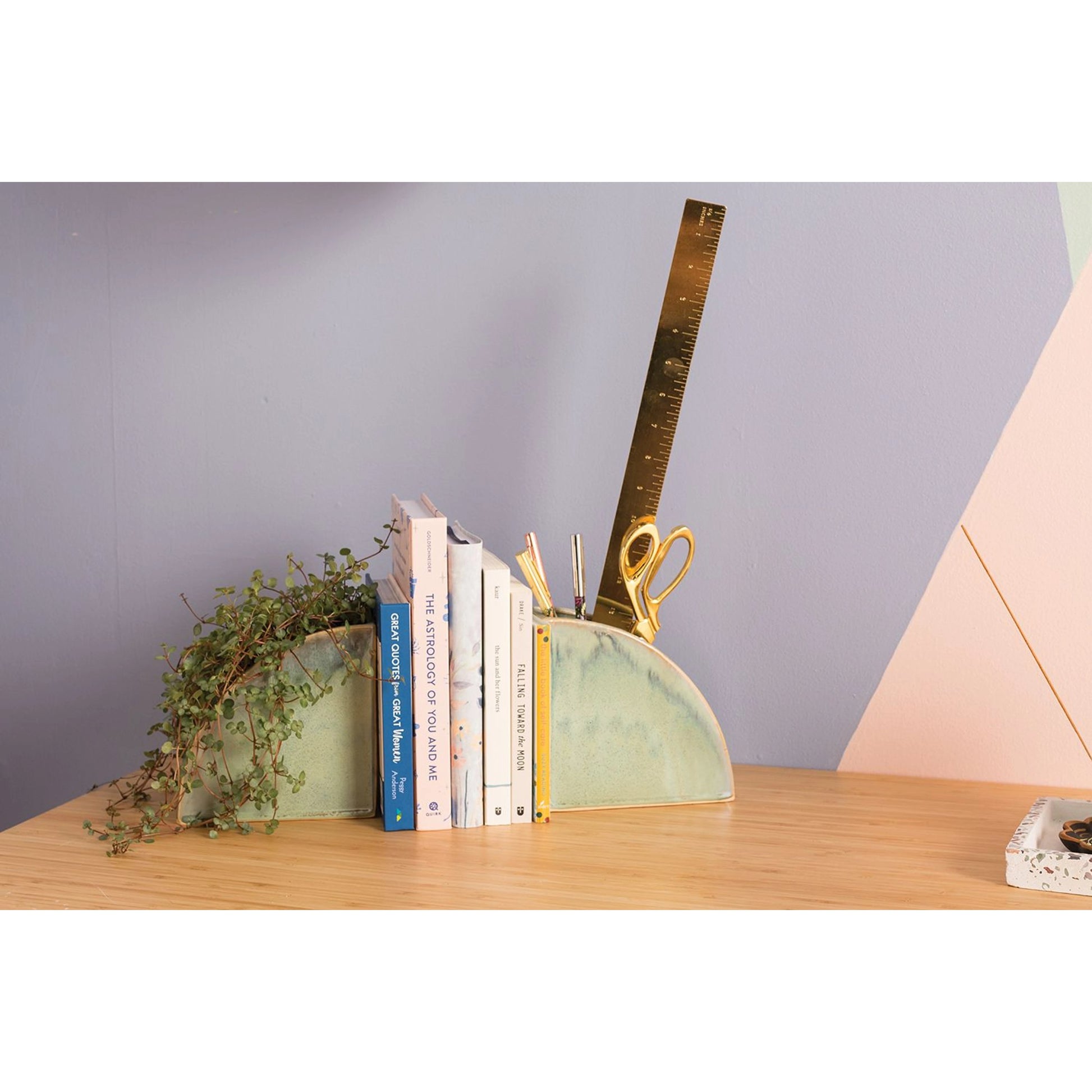 Isle Bookends by Accent Decor in green. Made from ceramic in a modern style.
