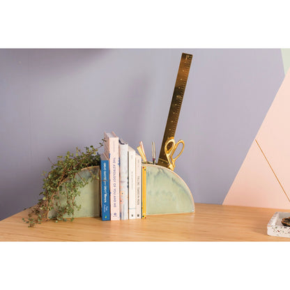 Isle Bookends by Accent Decor in green. Made from ceramic in a modern style.
