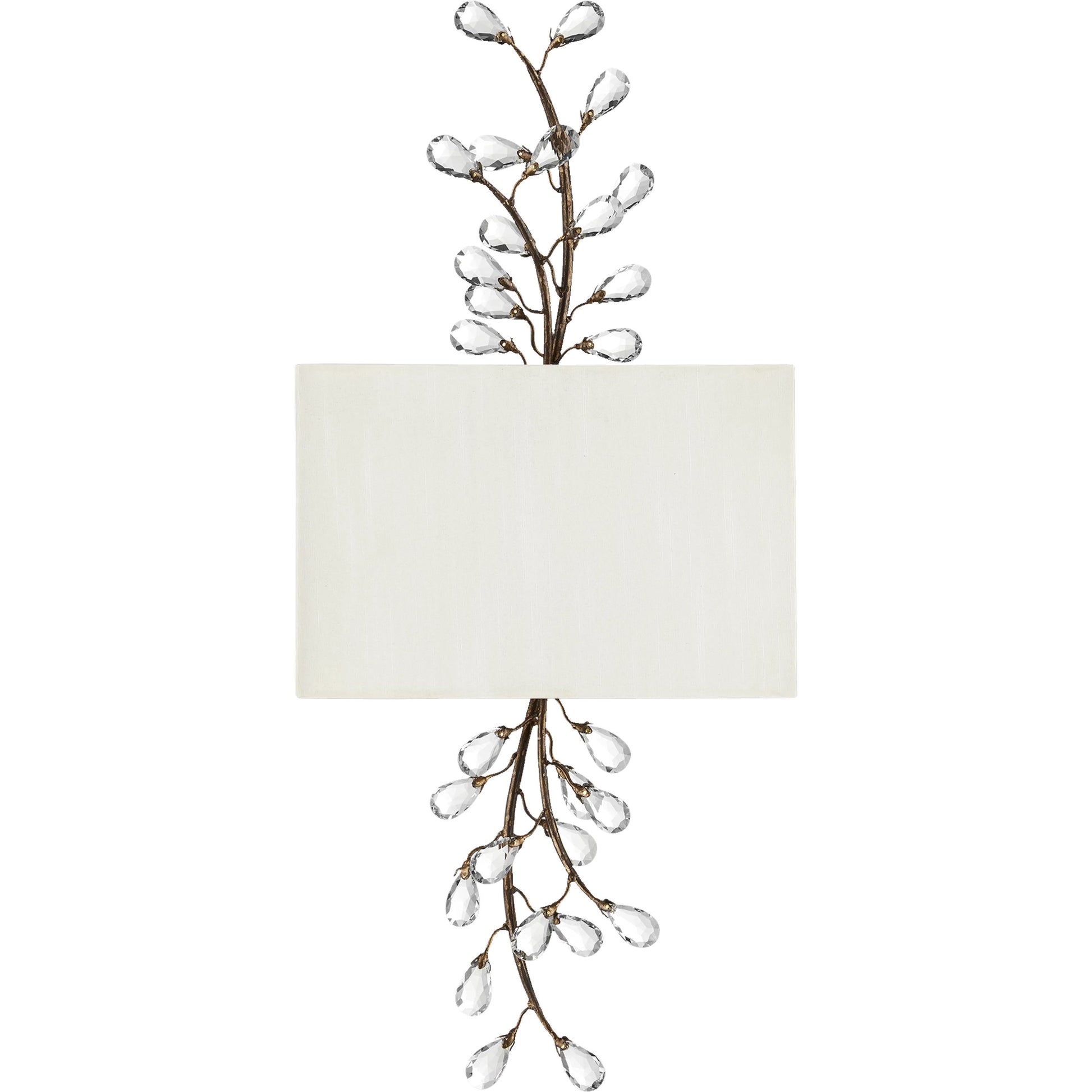 Crystal Bud Tall Wall Sconce by Currey and Company in cupertino. Made from wrought iron, crystal in a modern style.