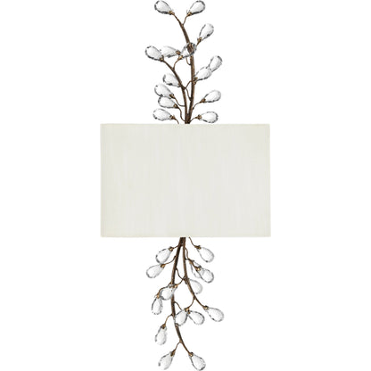 Crystal Bud Tall Wall Sconce by Currey and Company in cupertino. Made from wrought iron, crystal in a modern style.