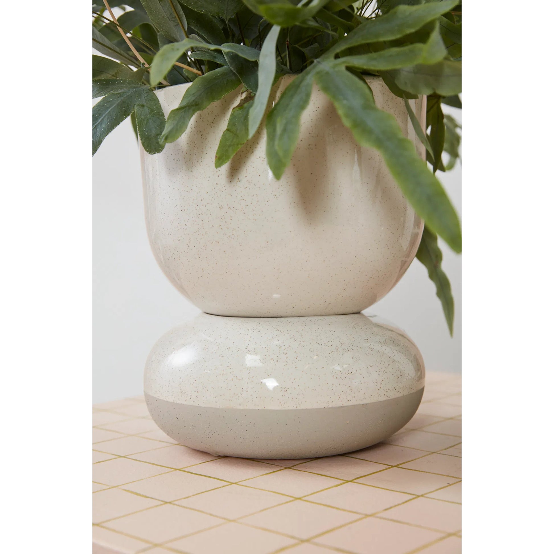 Tartu Pot with Saucer by Accent Decor in off-white. Made from ceramic in a modern style.