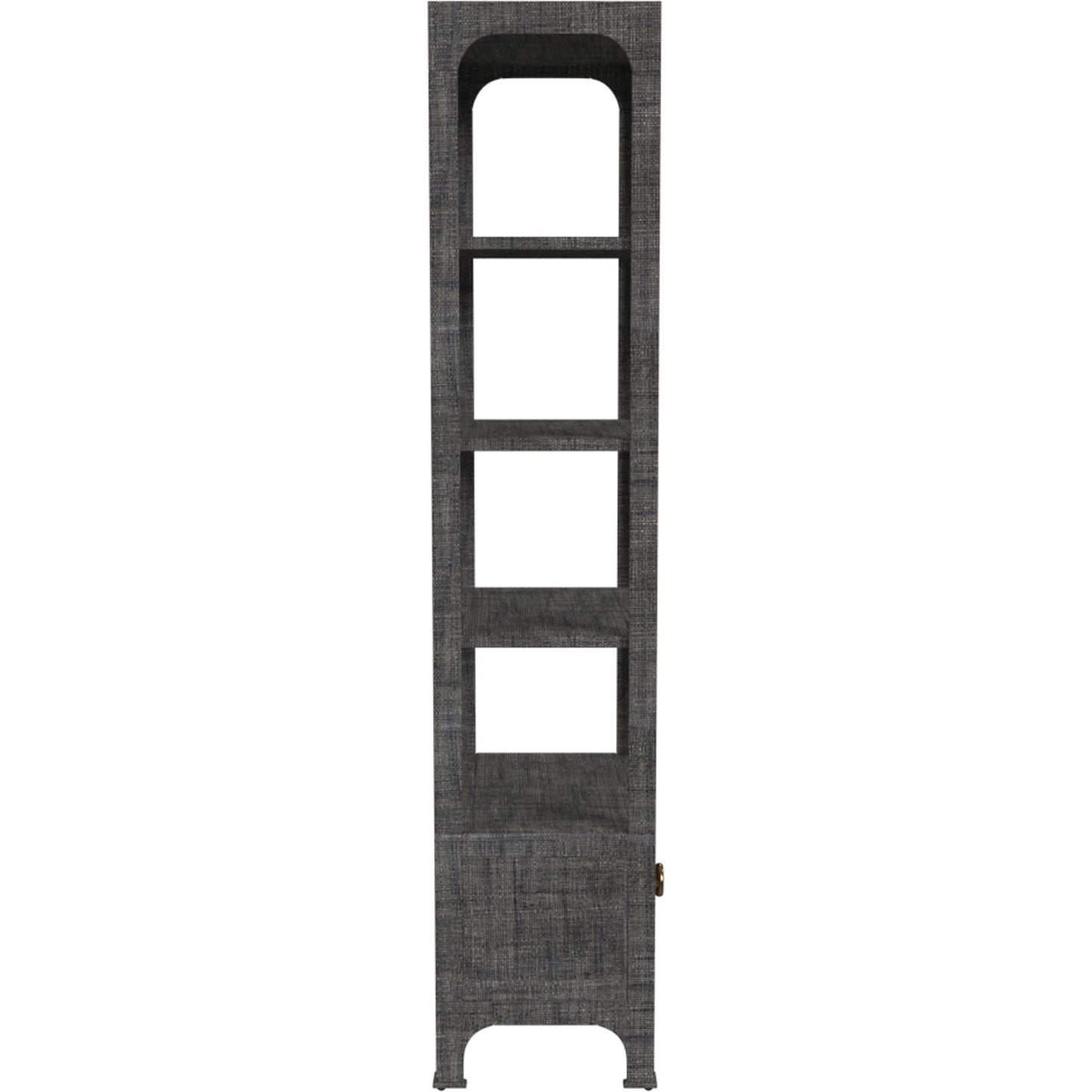 004 SI-2077888 | Additional Silo | Chatham One Drawer 3 Shelf Natural Raffia Etagere Bookcase by Butler Specialty Company in gray and charcoal raffia. Made from gmelina beechwood solids, mdf panel with maple veneer, raffia, aluminium in a modern style.