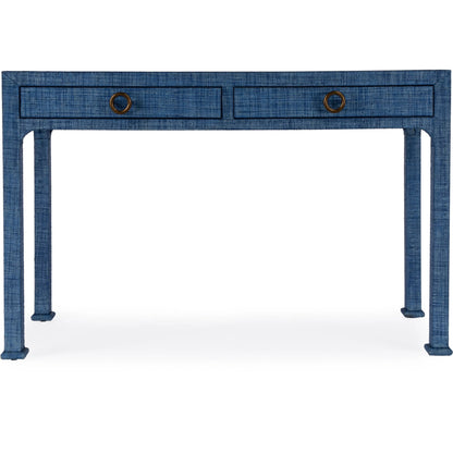 Chatham Raffia 2-Drawer Desk by Butler Specialty Company in natural. Made from saguran raffia, gmelina arborea wood, mdf, oak veneer, aluminum in a unique style.