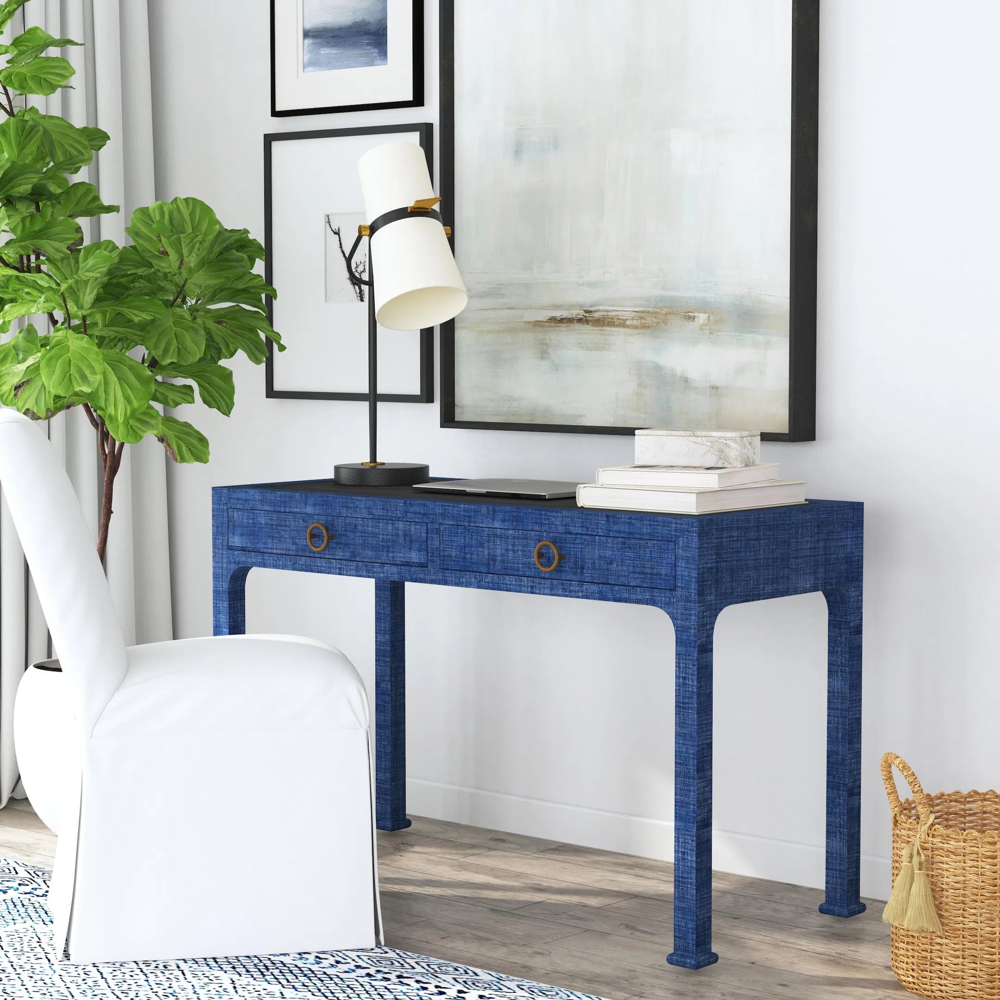Chatham Raffia 2-Drawer Desk by Butler Specialty Company in natural. Made from saguran raffia, gmelina arborea wood, mdf, oak veneer, aluminum in a unique style.