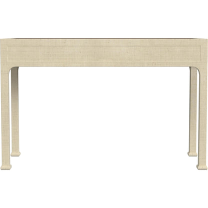 Chatham Raffia 2-Drawer Desk by Butler Specialty Company in natural. Made from saguran raffia, gmelina arborea wood, mdf, oak veneer, aluminum in a unique style.