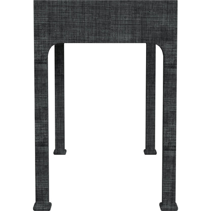 Chatham Raffia Desk by Butler Specialty Company in charcoal and charcoal raffia. Made from gmelina solids (in english: beechwood), mdf, oak veneer, saguran raffia, aluminum in a transitional style.