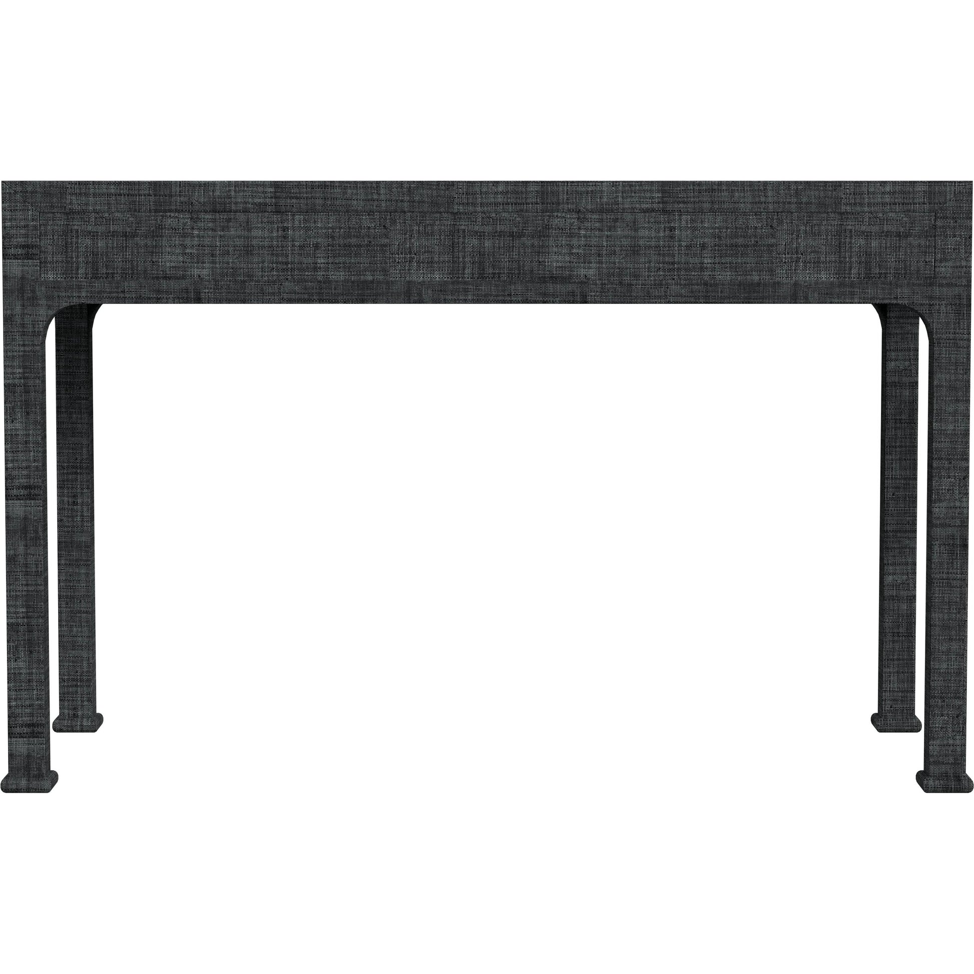 Chatham Raffia Desk by Butler Specialty Company in charcoal and charcoal raffia. Made from gmelina solids (in english: beechwood), mdf, oak veneer, saguran raffia, aluminum in a transitional style.