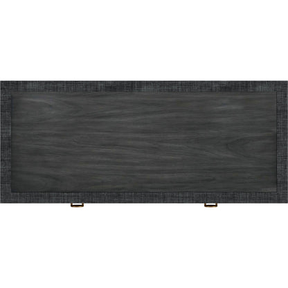Chatham Raffia Desk by Butler Specialty Company in charcoal and charcoal raffia. Made from gmelina solids (in english: beechwood), mdf, oak veneer, saguran raffia, aluminum in a transitional style.