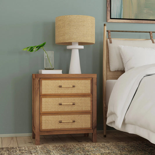 Mesa 3-Drawer Chest by Butler Specialty Company in natural & cane. Made from solid oak, mdf, oak veneer, cane in a cottage & farmhouse style.