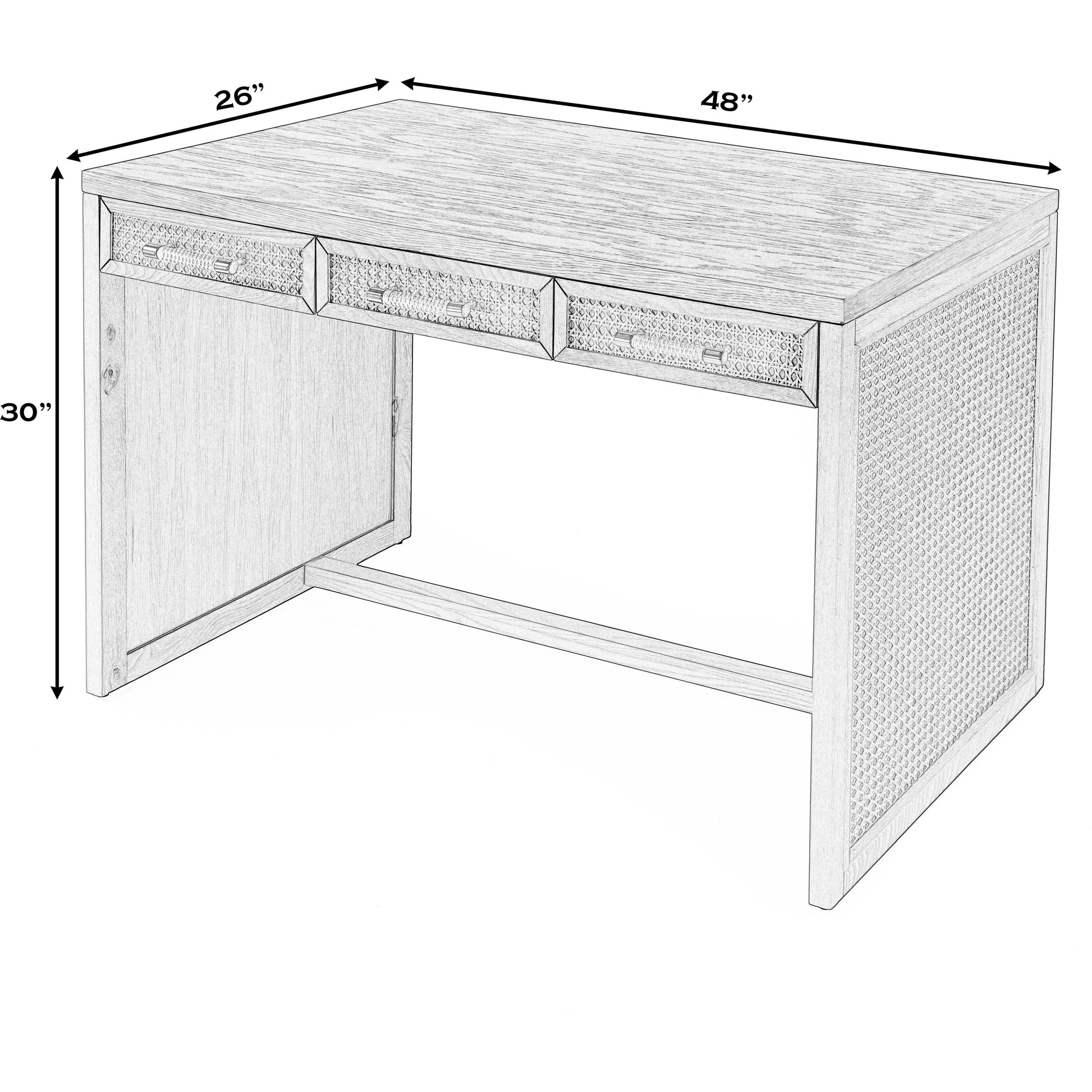 Mesa 3-Drawer Writing Desk by Butler Specialty Company in natural & cane. Made from solid oak, mdf veneer oak, cane in a cottage & farmhouse style.