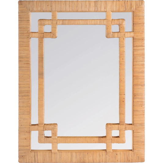 Hana Wall Mirror by Butler Specialty Company in light brown. Made from rattan, glass, mahogany, plywood in a unique style.