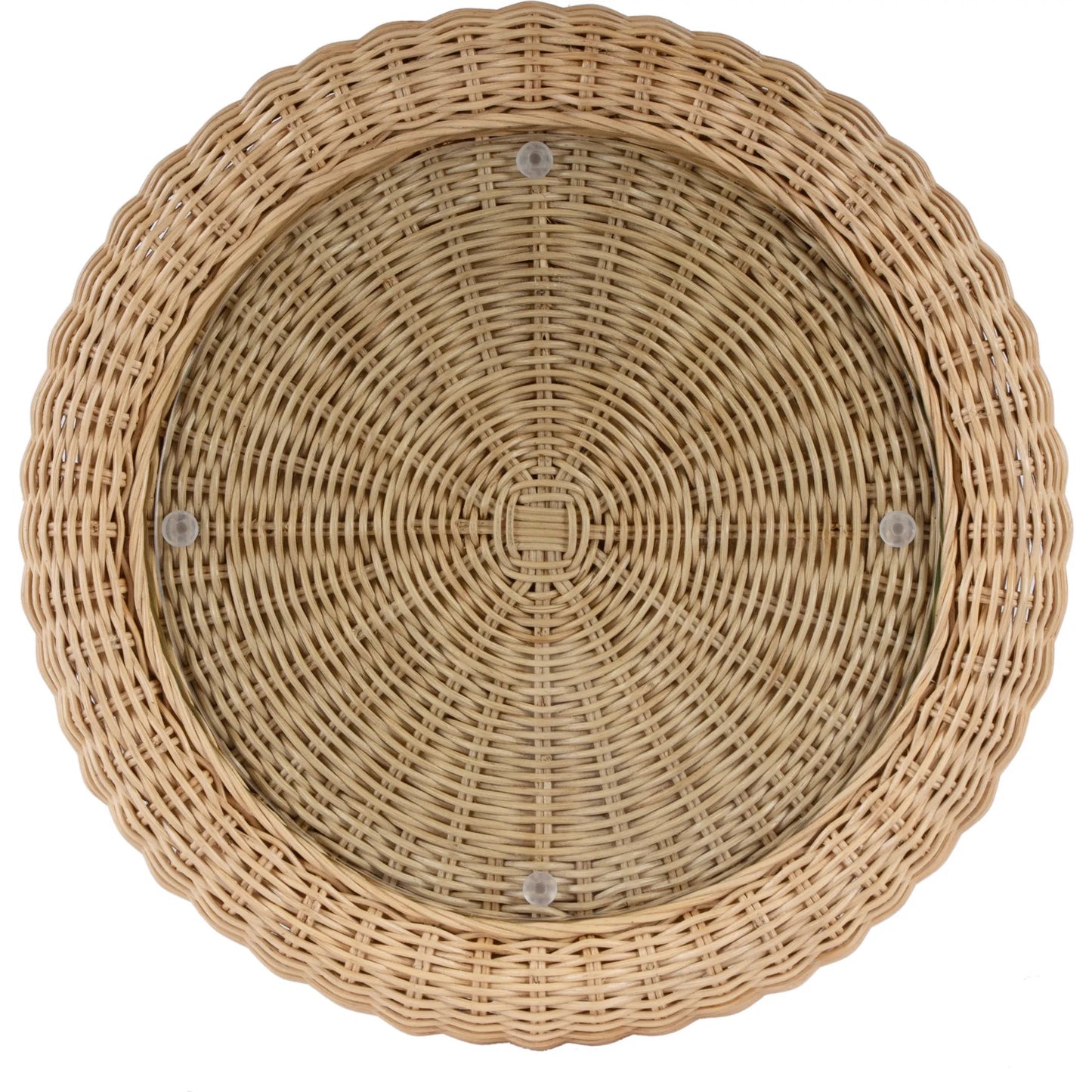 002 SI-2324893 | Additional Silo | Flora Scalloped End Table by Butler Specialty Company in light brown. Made from rattan, mahogany, plywood, glass in a rustic style.