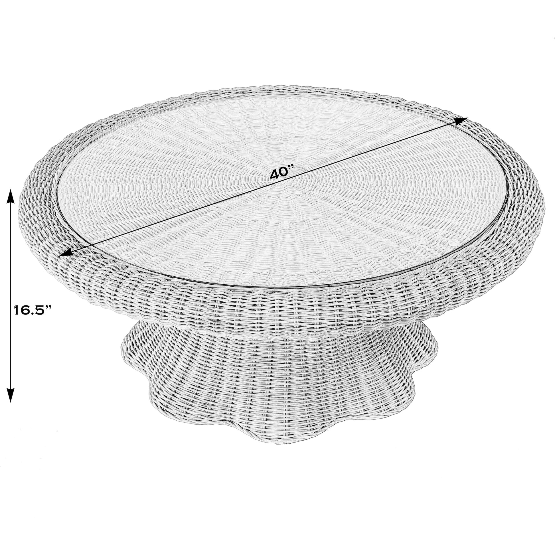 Flora Scalloped Coffee Table by Butler Specialty Company in light brown. Made from rattan, mahogany, plywood, glass in a rustic style.