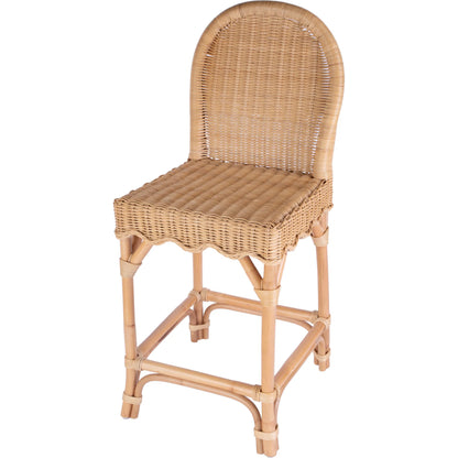 Flora Scalloped Edge Counter Stool by Butler Specialty Company in light brown. Made from rattan, mahogany in a rustic style.