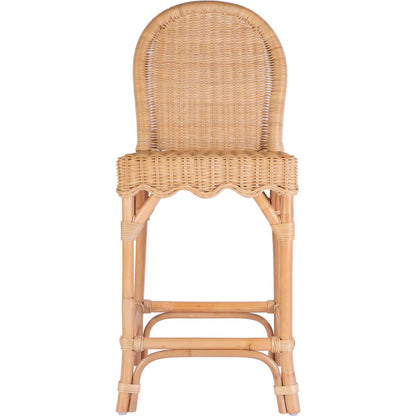 Flora Scalloped Edge Counter Stool by Butler Specialty Company in light brown. Made from rattan, mahogany in a rustic style.