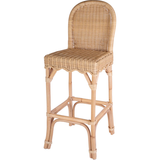 Flora Scalloped Edge Bar Stool by Butler Specialty Company in light brown. Made from rattan, mahogany in a unique style.