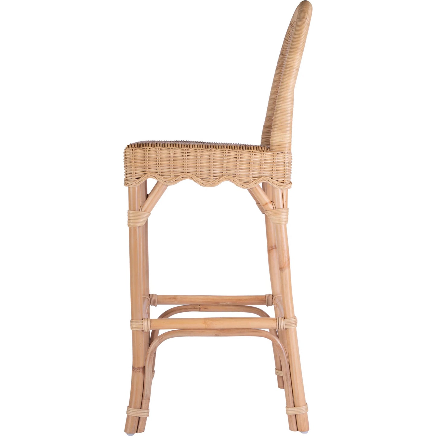004 SI-2324896 | Additional Silo | Flora Scalloped Edge Bar Stool by Butler Specialty Company in light brown. Made from rattan, mahogany in a rustic style.