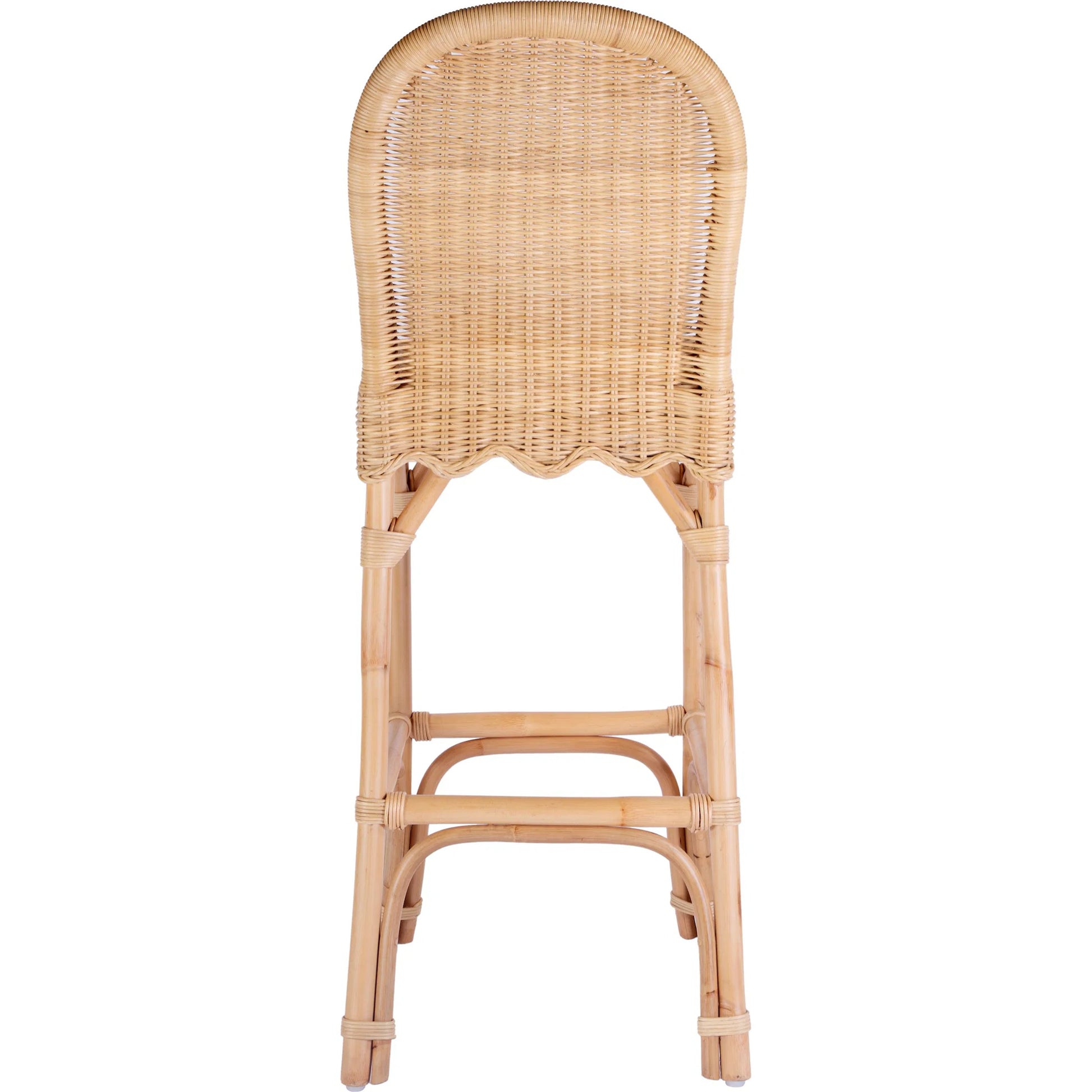 Flora Scalloped Edge Bar Stool by Butler Specialty Company in light brown. Made from rattan, mahogany in a rustic style.