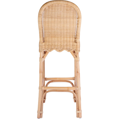 Flora Scalloped Edge Bar Stool by Butler Specialty Company in light brown. Made from rattan, mahogany in a rustic style.