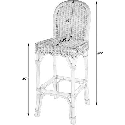 Flora Scalloped Edge Bar Stool by Butler Specialty Company in light brown. Made from rattan, mahogany in a rustic style.