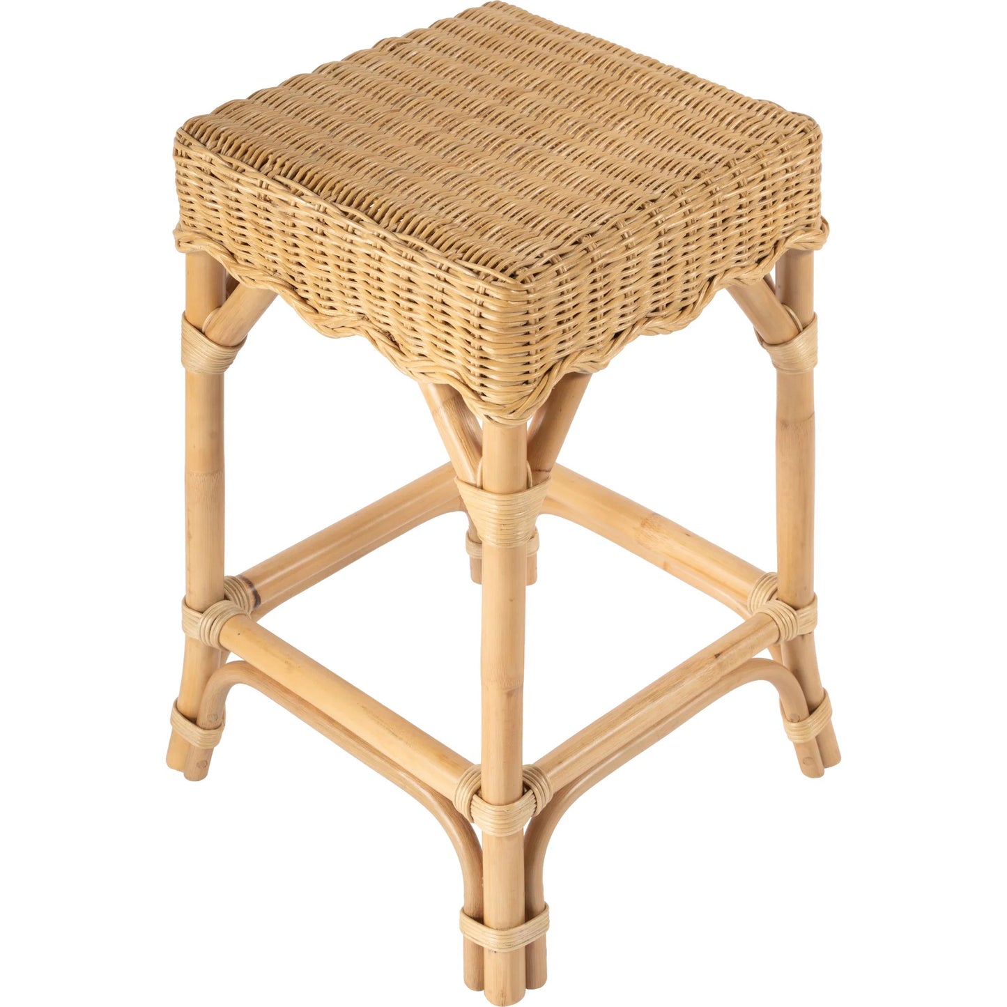 003 SI-2333932 | Additional Silo | Flora Rattan Scalloped Counter Stool by Butler Specialty Company in light brown. Made from rattan, mahogany in a rustic style.