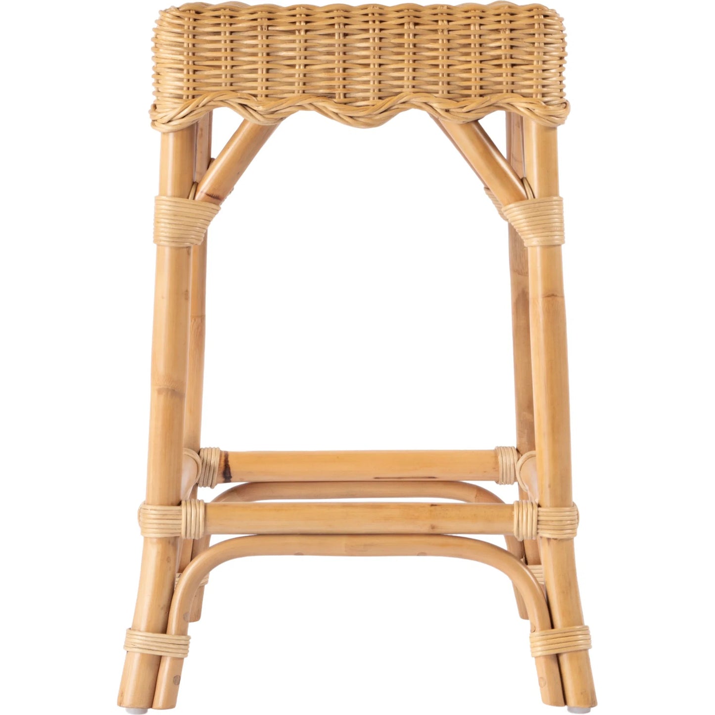 004 SI-2333932 | Additional Silo | Flora Rattan Scalloped Counter Stool by Butler Specialty Company in light brown. Made from rattan, mahogany in a rustic style.