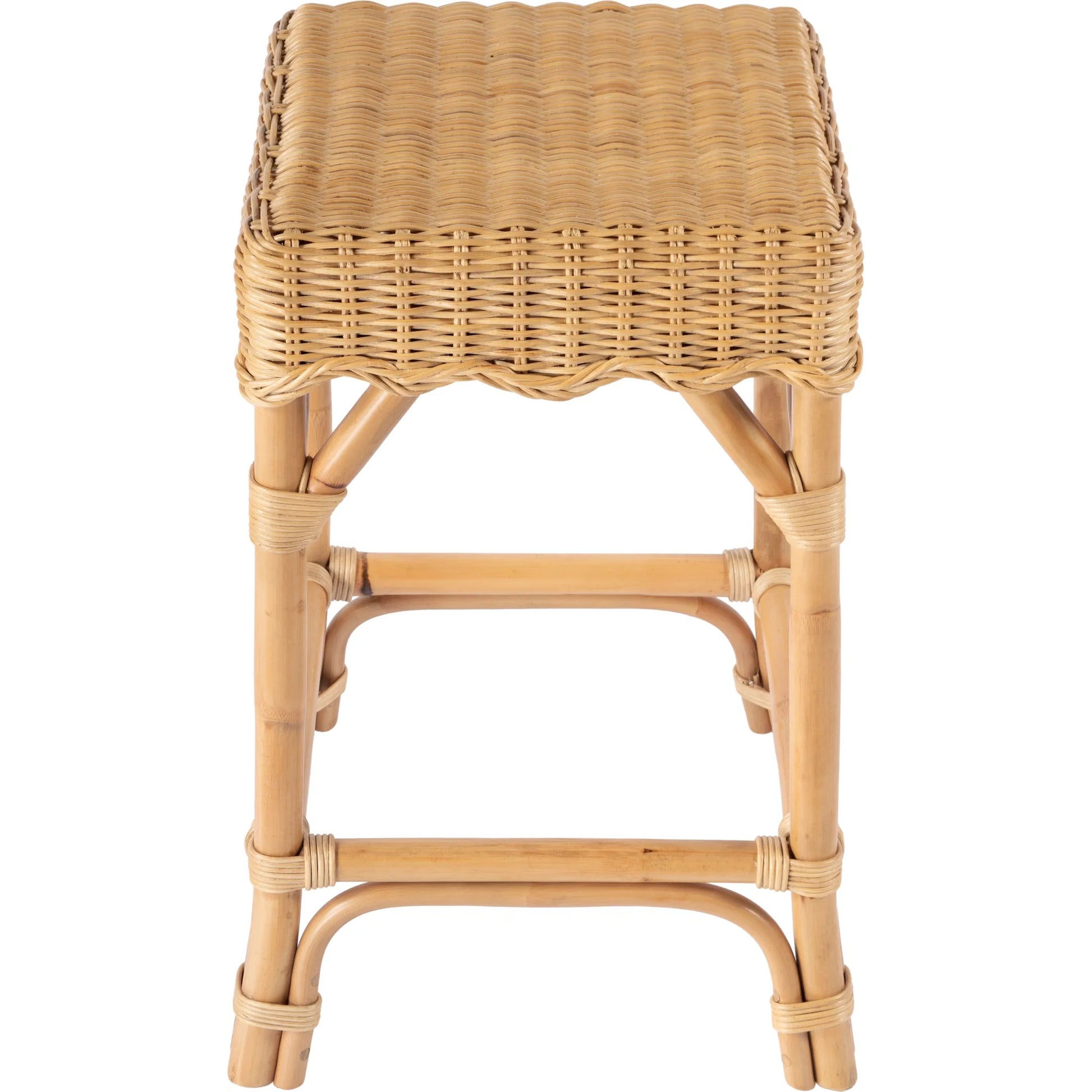 Flora Rattan Scalloped Counter Stool by Butler Specialty Company in light brown. Made from rattan, mahogany in a rustic style.