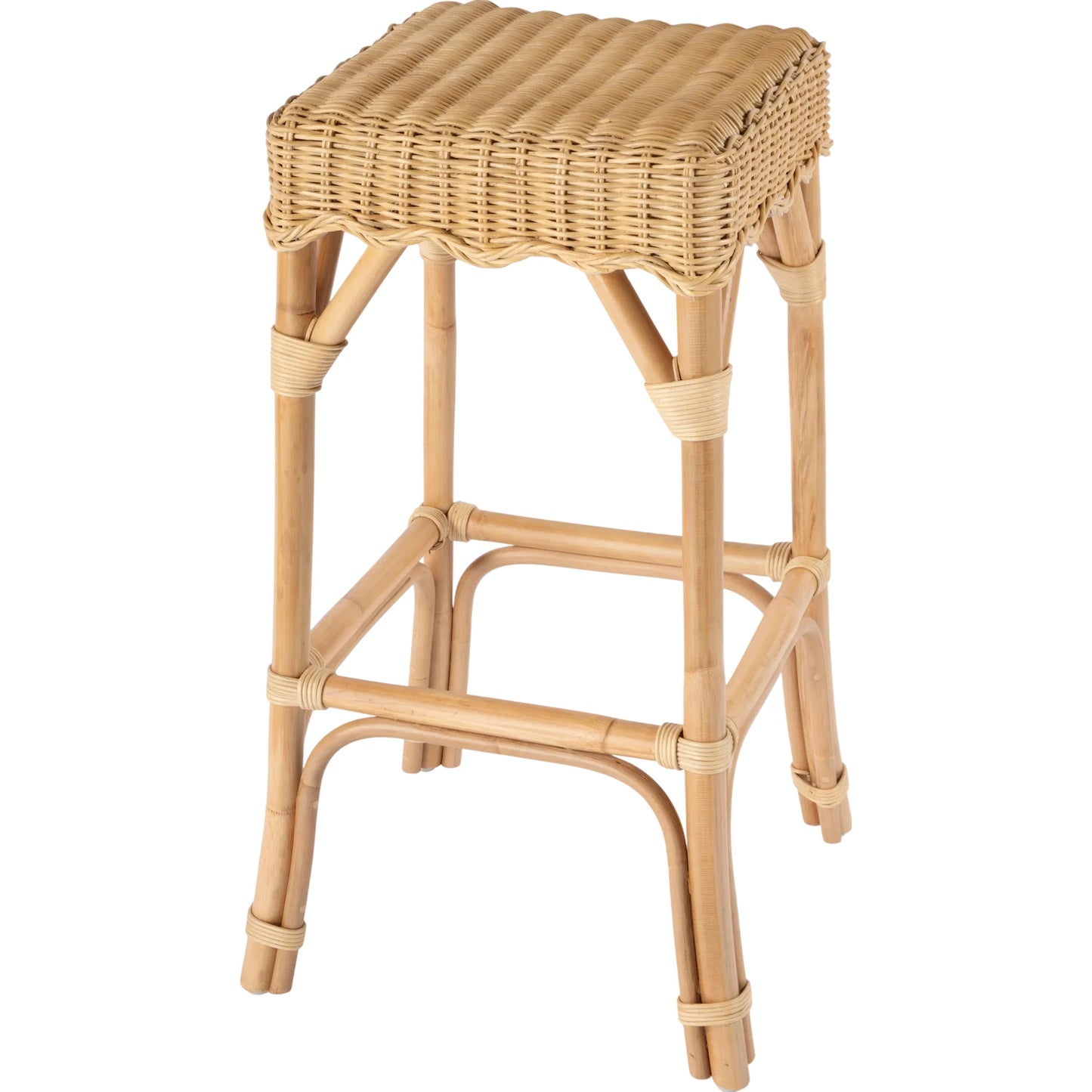 001 SI-2333931 | Primary Silo | Flora Rattan Scalloped Bar Stool by Butler Specialty Company in light brown. Made from rattan, mahogany in a rustic style.
