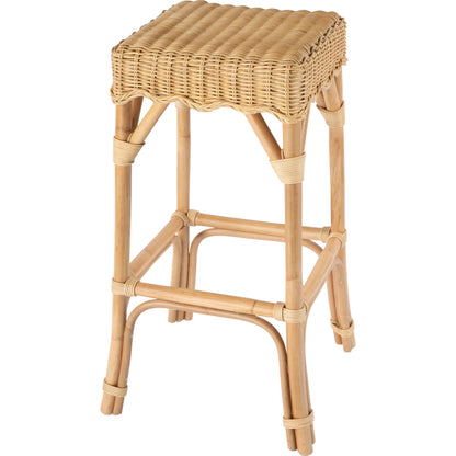 Flora Rattan Scalloped Bar Stool by Butler Specialty Company in light brown. Made from rattan, mahogany in a rustic style.