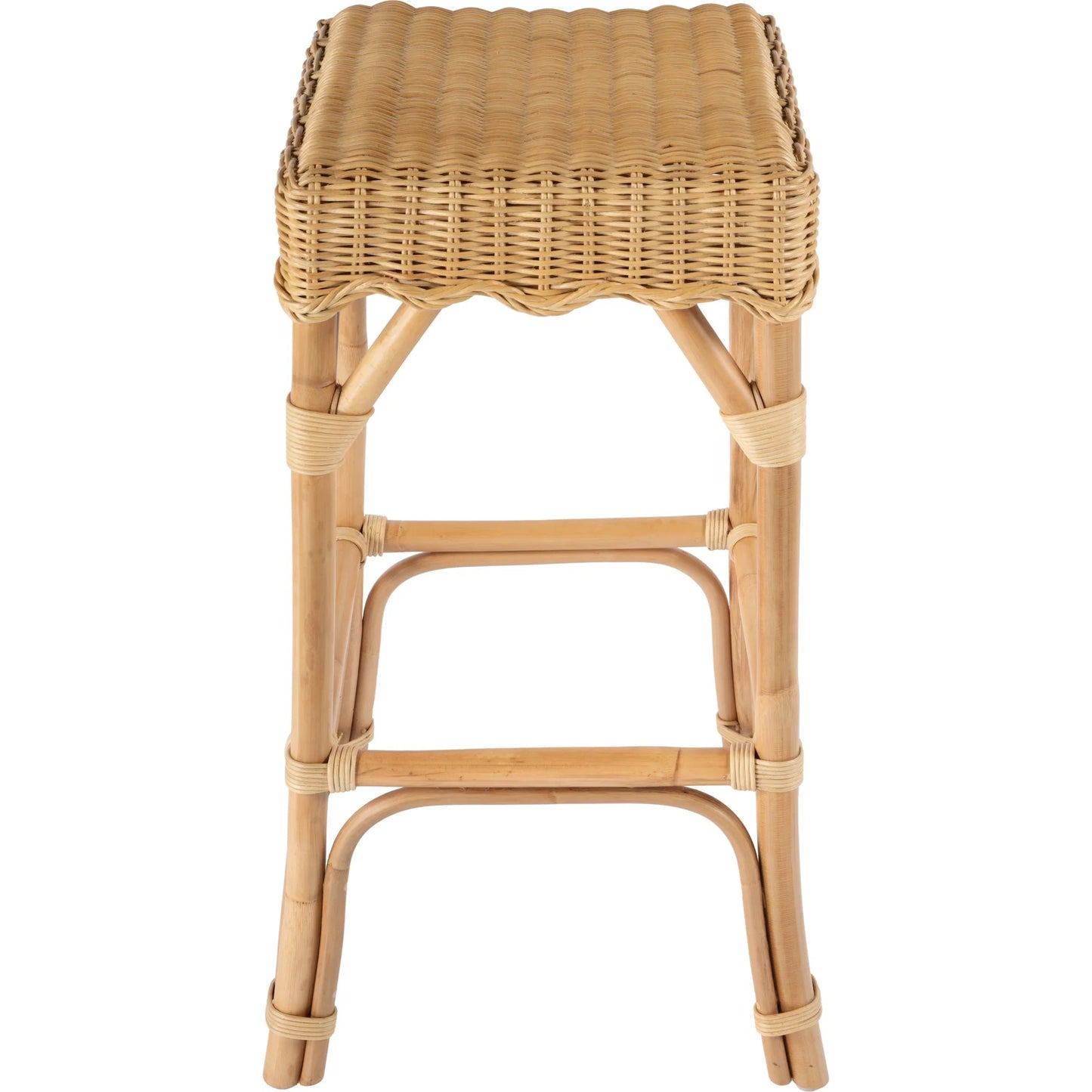 004 SI-2333931 | Additional Silo | Flora Rattan Scalloped Bar Stool by Butler Specialty Company in light brown. Made from rattan, mahogany in a rustic style.