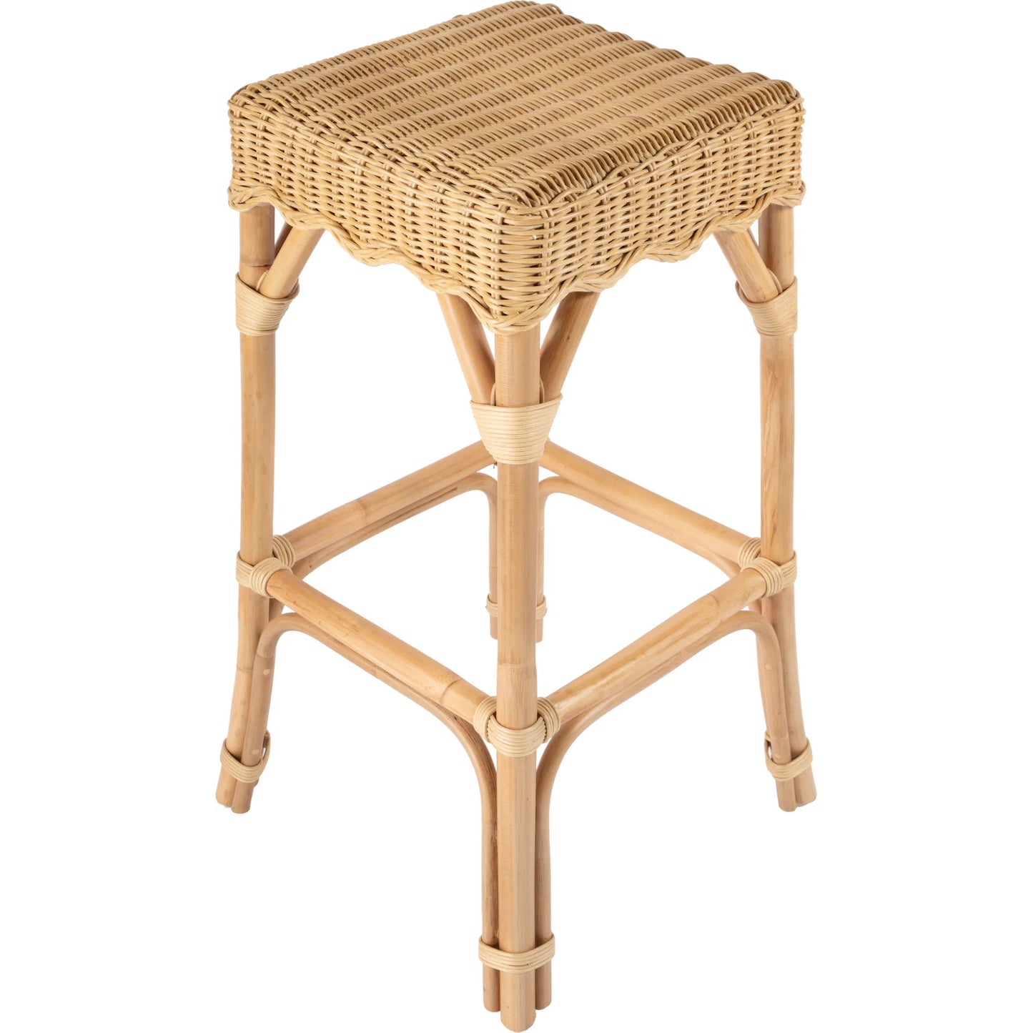 005 SI-2333931 | Additional Silo | Flora Rattan Scalloped Bar Stool by Butler Specialty Company in light brown. Made from rattan, mahogany in a rustic style.
