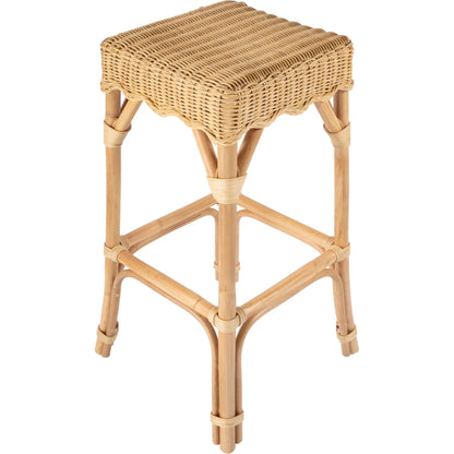Flora Rattan Scalloped Bar Stool by Butler Specialty Company in light brown. Made from rattan, mahogany in a rustic style.