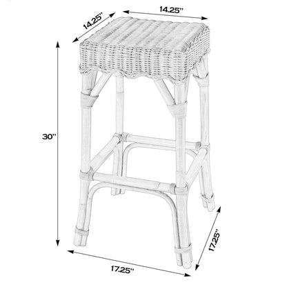 Flora Rattan Scalloped Bar Stool by Butler Specialty Company in light brown. Made from rattan, mahogany in a rustic style.